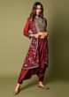 Deep Red Crop Top And Cowl Pants Set With Ajrakh Print And A Mandala Aari Embroidered Jacket  