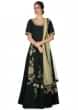 Deep bottle green anarkali suit in raw silk with sequin embroidery only on Kalki