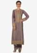 Dull grey A line suit with gotta embroidered neckline and hem only on Kalki