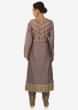Dull grey A line suit with gotta embroidered neckline and hem only on Kalki