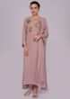 Dusty rose pink suit in cut dana embroidery in floral motif 