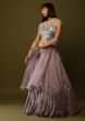 Dusty Lavender Tiered Lehenga And Crop Top With Cut Dana Work All Over And Cold Shoulder Sleeves 