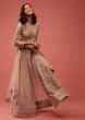 Dusty Peach Suit With A Mirror Embroidered Front Slit Kurti And Straight Cut Pants