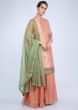 Peach Palazzo Suit With Pista Green Dupatta Adorned In Zardosi And Sequin Work Online - Kalki Fashion