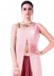 Embroidered Blush Pink Overlapped Crop Top with Maroon Palazzo Pant