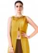 Embroidered Mustard Overlapped Crop Top with Brown  Palazzo Pant