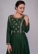 Emerald green anarkali suit with angrakha style embroidered bodice
