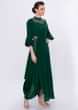 Emerald Green Asymmetric Tunic Dress In Santoon With Applique Work Online - Kalki Fashion