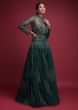 Emerald Green Evening Gown In Hand Embellished Net With Jeweled Illusion Neckline