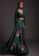 Emerald Green Floral Satin Skirt And Embroidered Crop Top With Gradient Sequins Work And Full Sleeves 