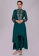 Emerald green front short back long crepe suit with georgette top layer