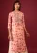 English Rose Pink Floral Print Cotton Kurta In Straight Cut With Gotta Work Embroidered Bodice