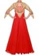 Featuring a scarlet red gown in embellished in gold stone embroider only on Kalki