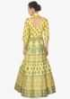 Featuring yellow anarkali in print and sequin motifs only on kalki