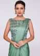 Fern green satin saree gown with kundan embroidered bodice 