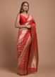 Fiery Red art handloom Saree In Silk With Woven Mesh Jaal