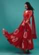 Fiery Red Floral Anarkali Suit In Georgette Fabric
