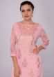 Flamingo pink georgette palazzo suit set in zari embroidery and butti 