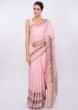Flamingo pink linen saree with weaved and zardosi work  only on Kalki