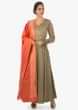 Flexen brown cotton silk anarkali with over lapping neck line only on Kalki