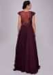 Floor length wine gown with raw silk and net embroidered bodice