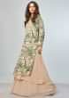 Floral printed suit with cream beige under layer and flared palazzo