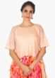 Front short back long peach blue top paired with multi color dhoti pant