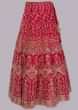 Fuchsia pink raw silk lehenga set in temple and floral embroidery 