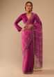 Fuchsia Pink Saree In Organza With Lehariya Print And Hand Embroidered Border With Beads And Sequins Work