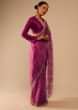 Fuchsia Pink Saree In Organza With Lehariya Print And Hand Embroidered Border With Beads And Sequins Work