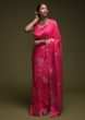 Fuchsia Pink Saree In Silk Blend With Woven Floral Motifs And Origami Lace On The Border  