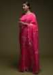 Fuchsia Pink Saree In Silk Blend With Woven Floral Motifs And Origami Lace On The Border  