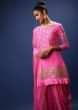 Fuchsia Salwar Suit In Georgette With Lehariya Print, Frill On The Border And Gotta Patti Embroidered Floral Motifs  