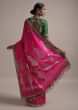 Fuchsia Saree In Silk With Weaved Floral Buttis And Gotta Embroidered Border  