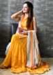Gia Manek in Kalki chrome yellow embroidered suit with cotton skirt in gathers