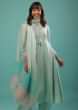 Glacier Blue Silk A Line Palazzo Suit With Mirror Work On The Sleeves