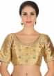 Gold raw silk blouse with moti embroider butti only on Kalki