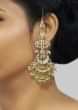 Gold Plated Earrings With Kaanchain Studded In Faux Kundan And Ghoogree Work By Tizora