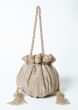 Golden Potli Bag In Sequins Fabric With Cut Dana Tassels And Handle By Solasta