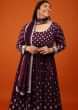 Grape Wine Anarkali Suit In Georgette With Embroidery In Zari And Stone Embellishment