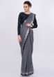 Graphite Grey Saree In Jute Cotton With Midnight Blue Border Online - Kalki Fashion