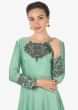 Green and grey raw silk anarkali suit embellished in thread and cut dana work only on Kalki