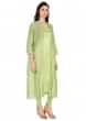Green Cotton Kurti With Printed Jacket And Plain Lining And Beautifully Embroidered Cage And Trees On Shoulder Only On Kalki