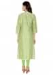 Green Cotton Kurti With Printed Jacket And Plain Lining And Beautifully Embroidered Cage And Trees On Shoulder Only On Kalki