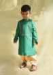 Kalki Boys Green Kurta And Dhoti Set In Hand-woven Cotton Silk With Delicate Embroidery On The Yoke By Tiber Taber