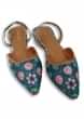 Green Mules With Back Strap Featuring Kamal Print And Braided Rose Gold Zari By Vareli Bafna
