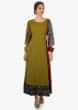 Green plain kurti with red side panels