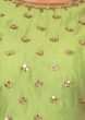 Green silk anarkali dress paired with grey weaved dupatta