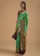Green Two Toned Pure Handloom Saree In Silk With Woven Text Motifs And Purple Border  