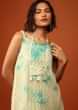 Green Essence And Bright Aqua Tie Dye Print Top & Bottom Embellished In Georgette